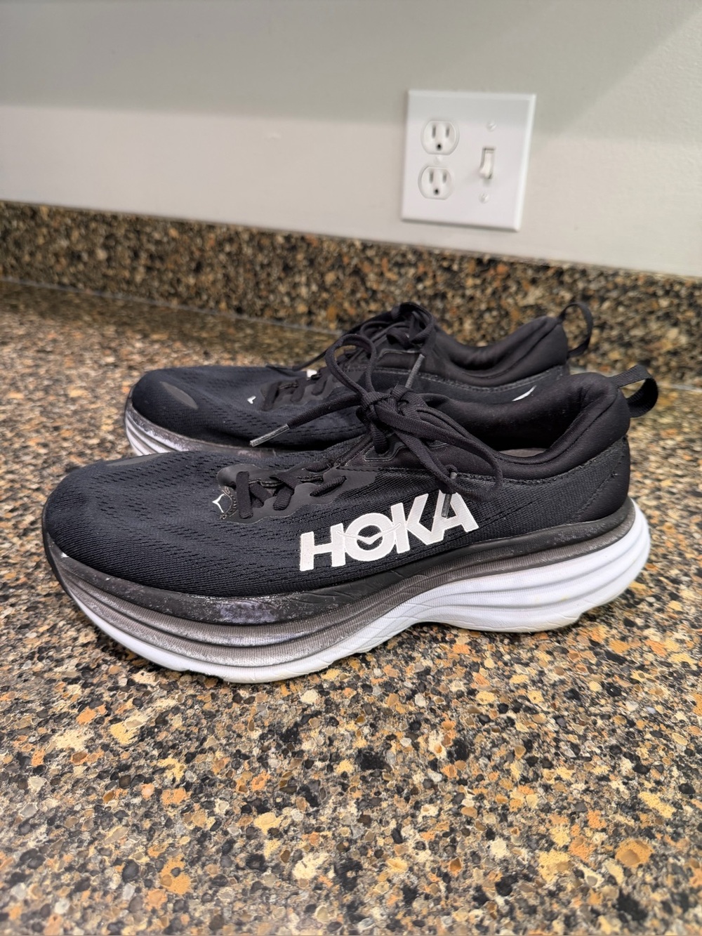 Hoka Women's Black and White Athletic Running Shoes 9.5 wide